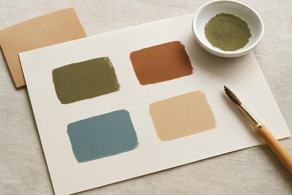 A small selection of paint swatches arranged on paper